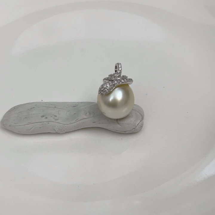 海水珍珠颈饰银S925镶嵌干枯金吊坠12-13mm