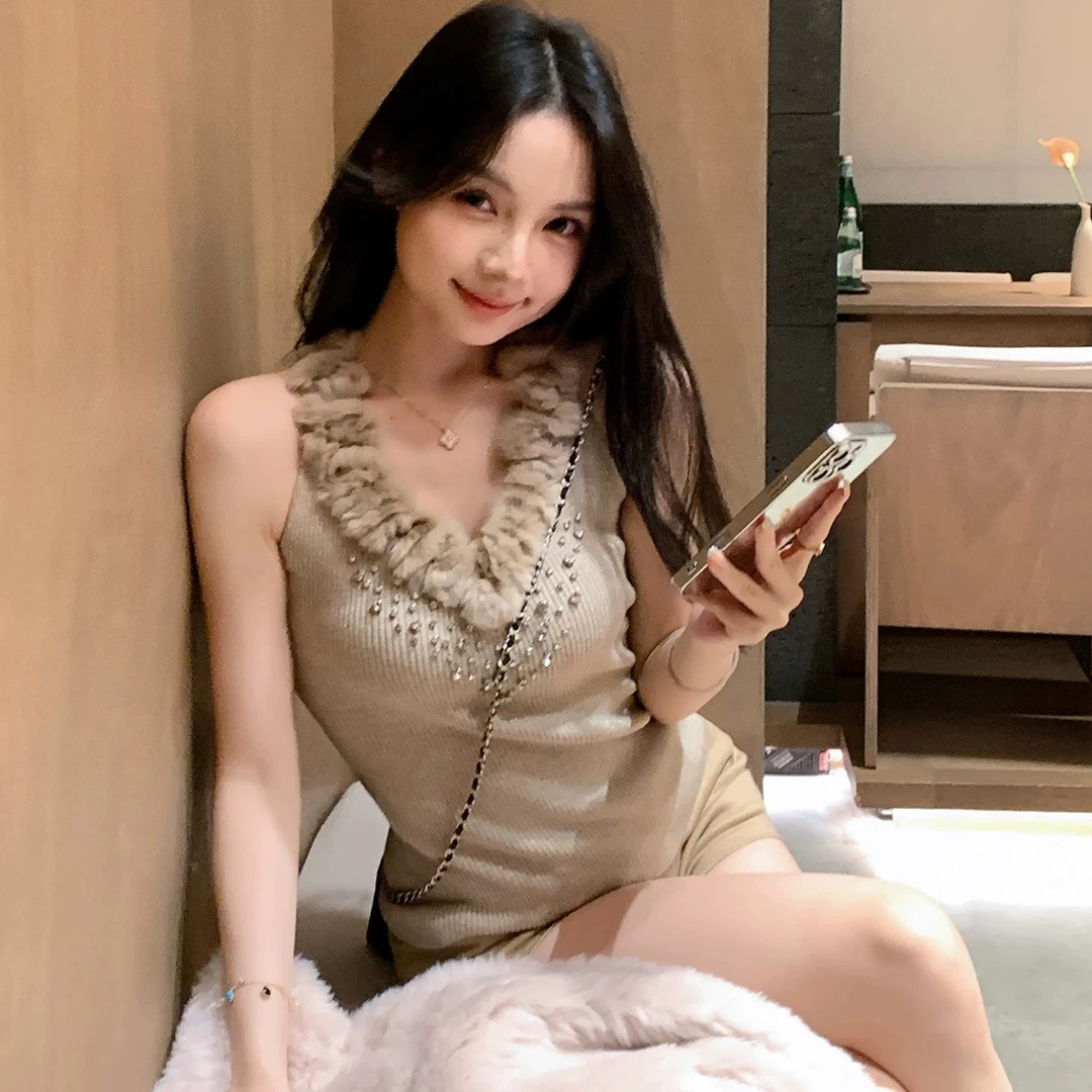 （浠儿家）仿狐狸毛内搭打底衫毛针织衫女秋冬季新款露肩上衣纯欲