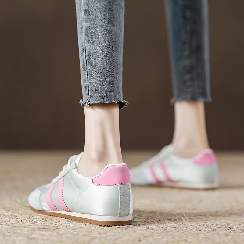 绸缎面德训鞋女软底复古华夫阿甘鞋2025夏季薄款透气运动休闲板鞋