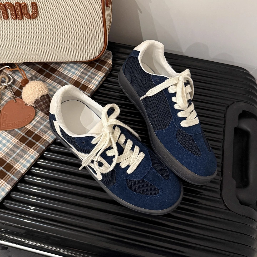 TAAZIEO牛皮版复古休闲德训鞋女年新百搭运动通勤板鞋软底阿甘鞋