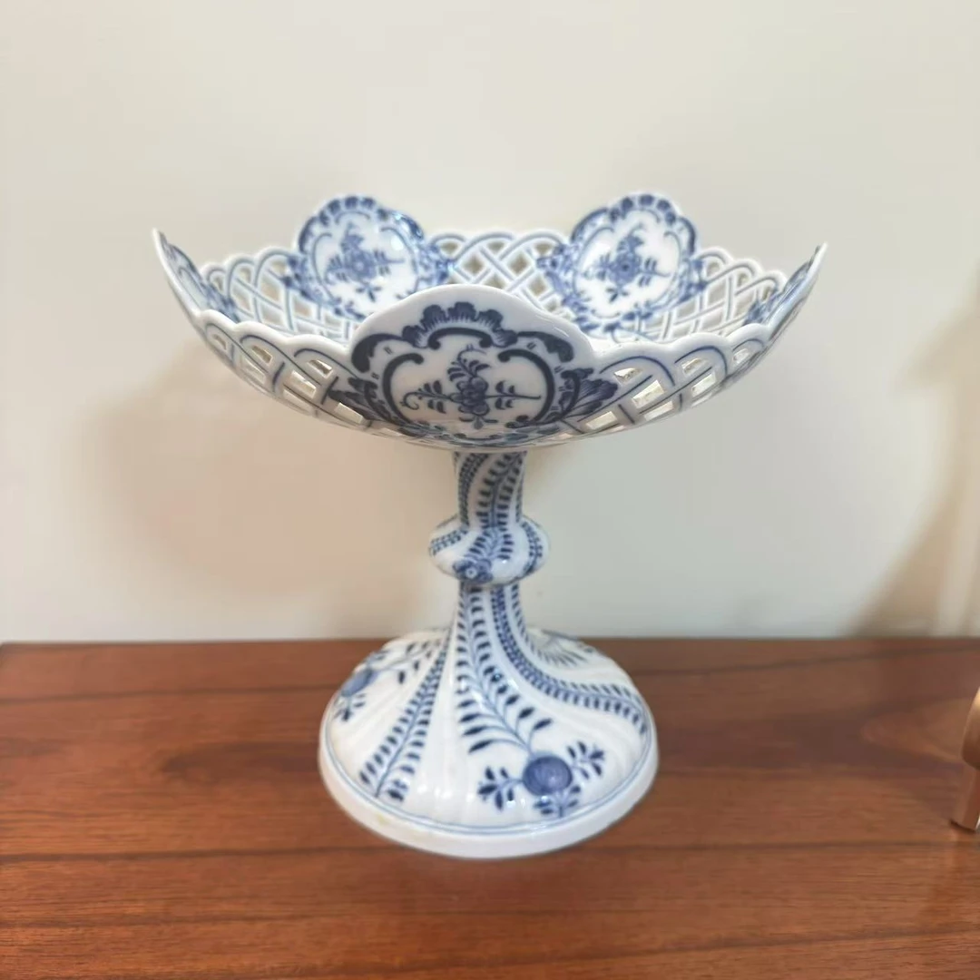 Meissen梅森德国 一等品蓝洋葱高足果盘欧式奢华高档复古