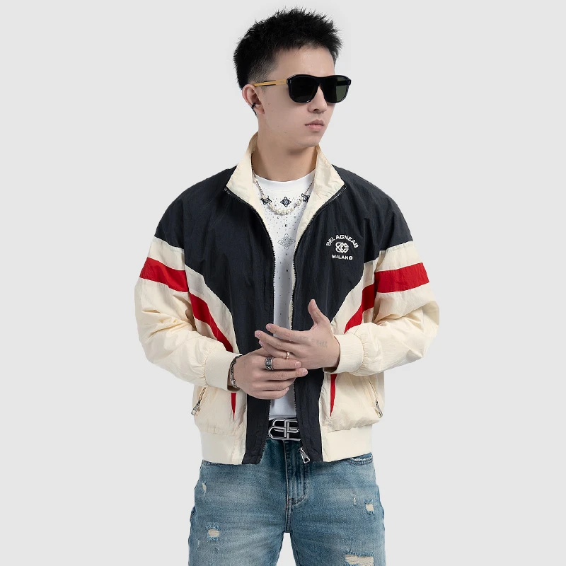 【ITEX】春季撞色拼接潮牌夹克男刺绣时尚潮流休闲百搭帅气外套