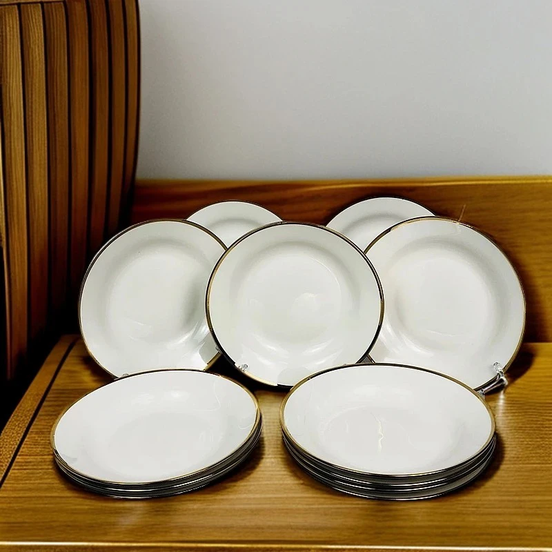 【新疆包邮】ah lagman tahsa 10个白色拉面盘子10个金边陶瓷简约
