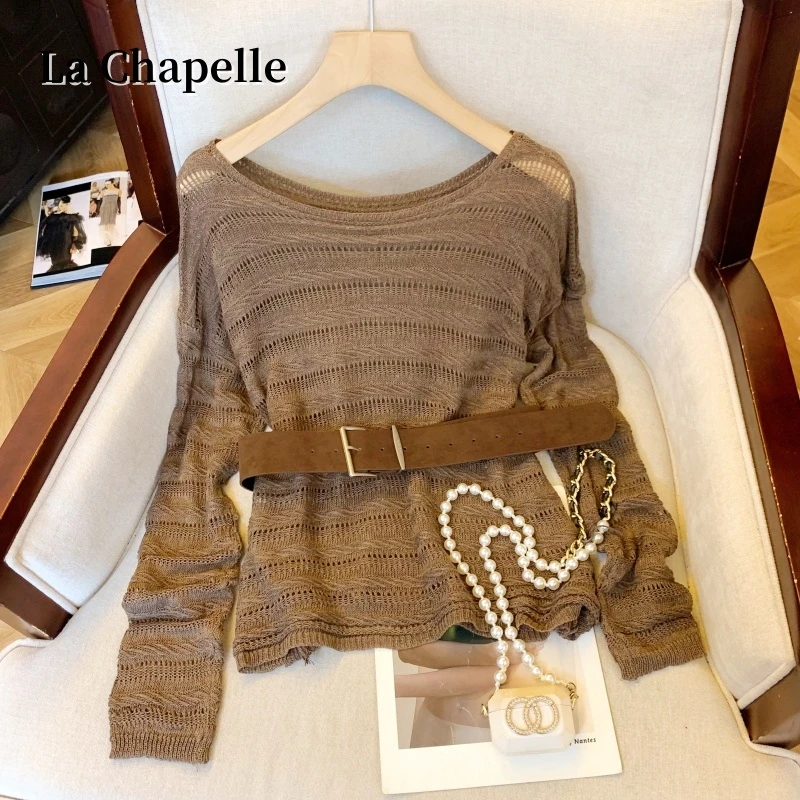 拉夏贝尔秋季新款复古慵懒松弛感镂空针织衫高级感宽松显瘦上衣女