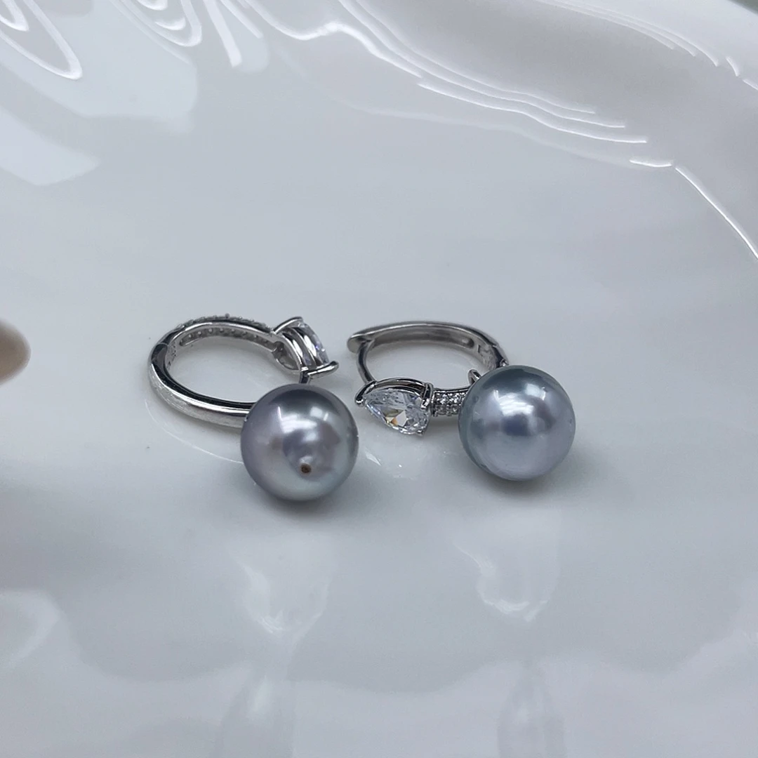 银S925镶嵌耳饰海水珍珠