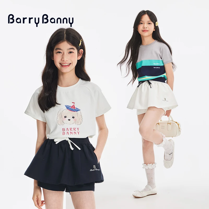 BarryBanny女童花苞裤裙新款百搭中大童复古芭蕾裙假两件半身裙夏