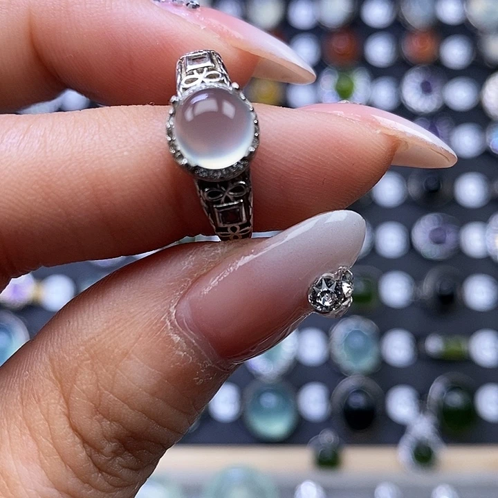 岫玉戒指银S925镶嵌戒指