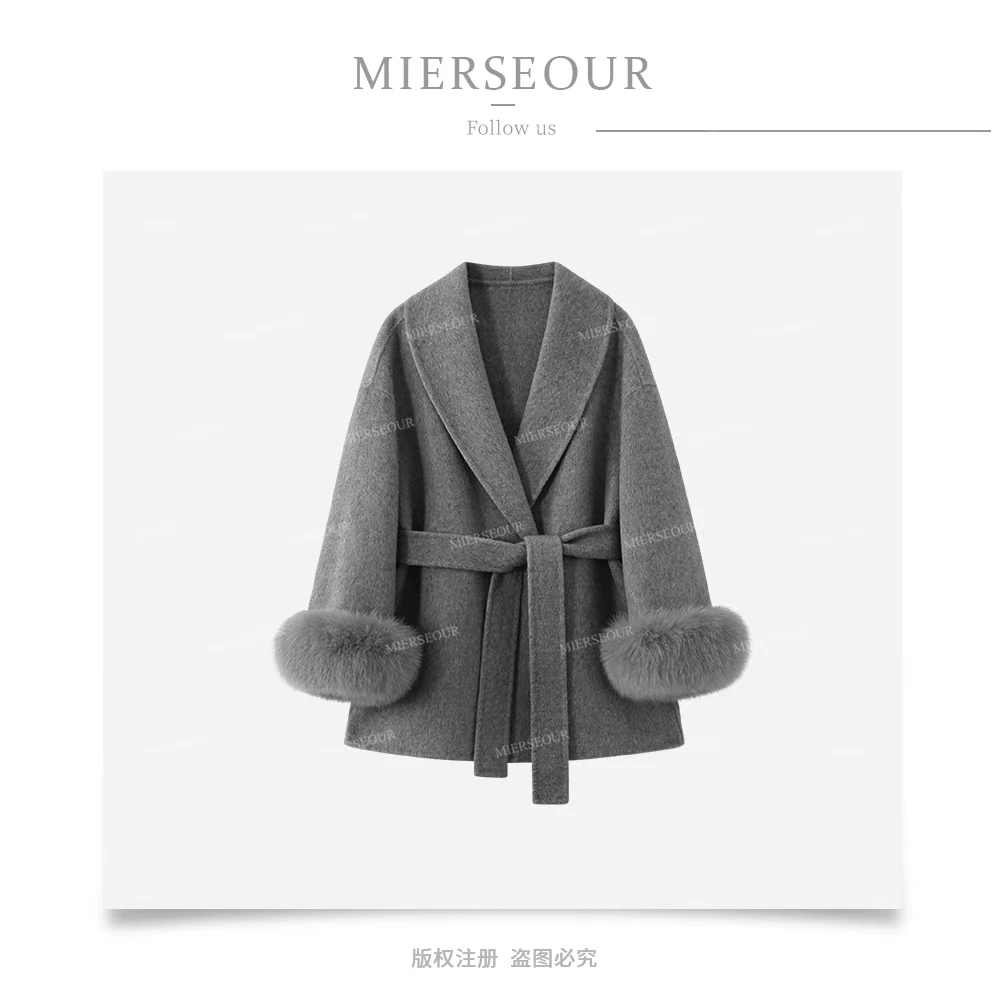 秋冬狐狸毛袖口双面羊毛大衣576