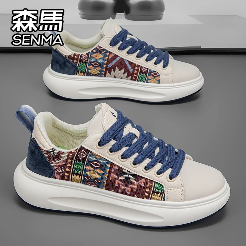 SENMA/森马男鞋2025秋季透气国潮刺绣帆布鞋休闲百搭韩版小白板鞋