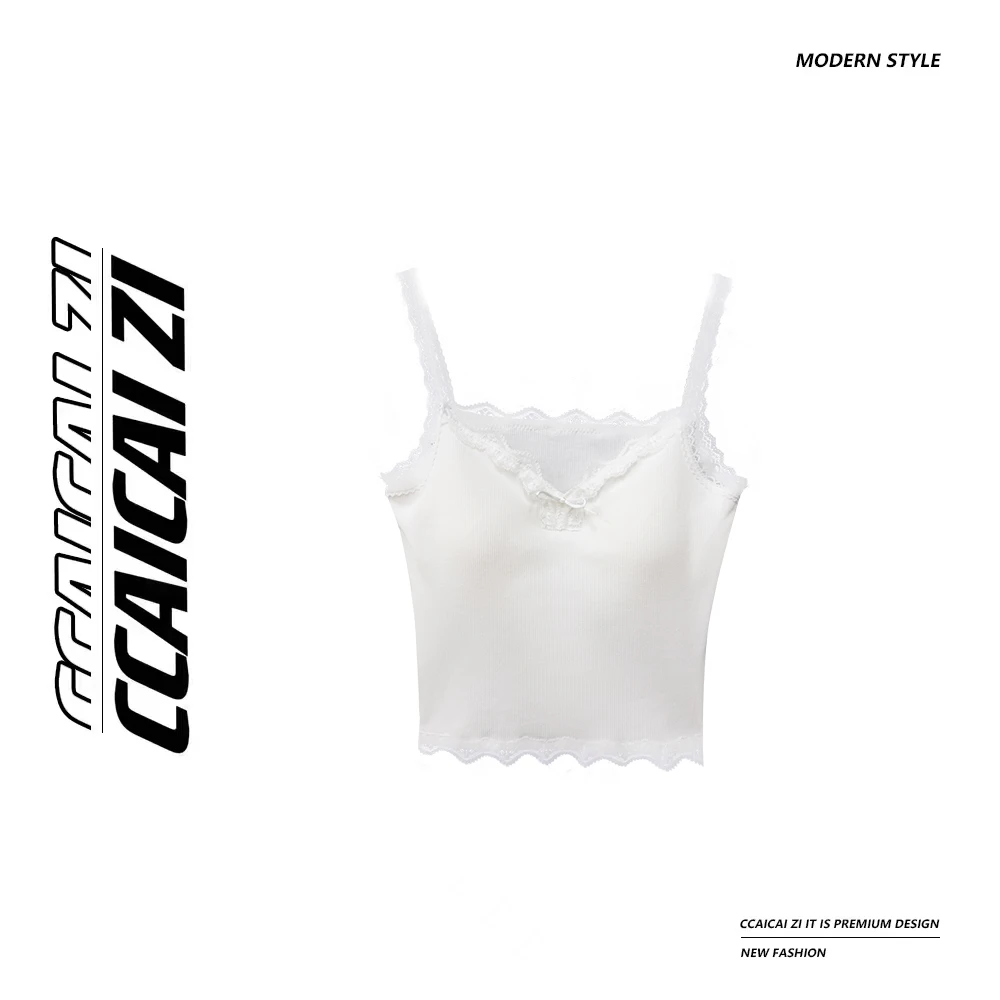 [no退no换]【百搭伴侣】蕾丝边蝴蝶结吊带背心小上衣带胸垫3031