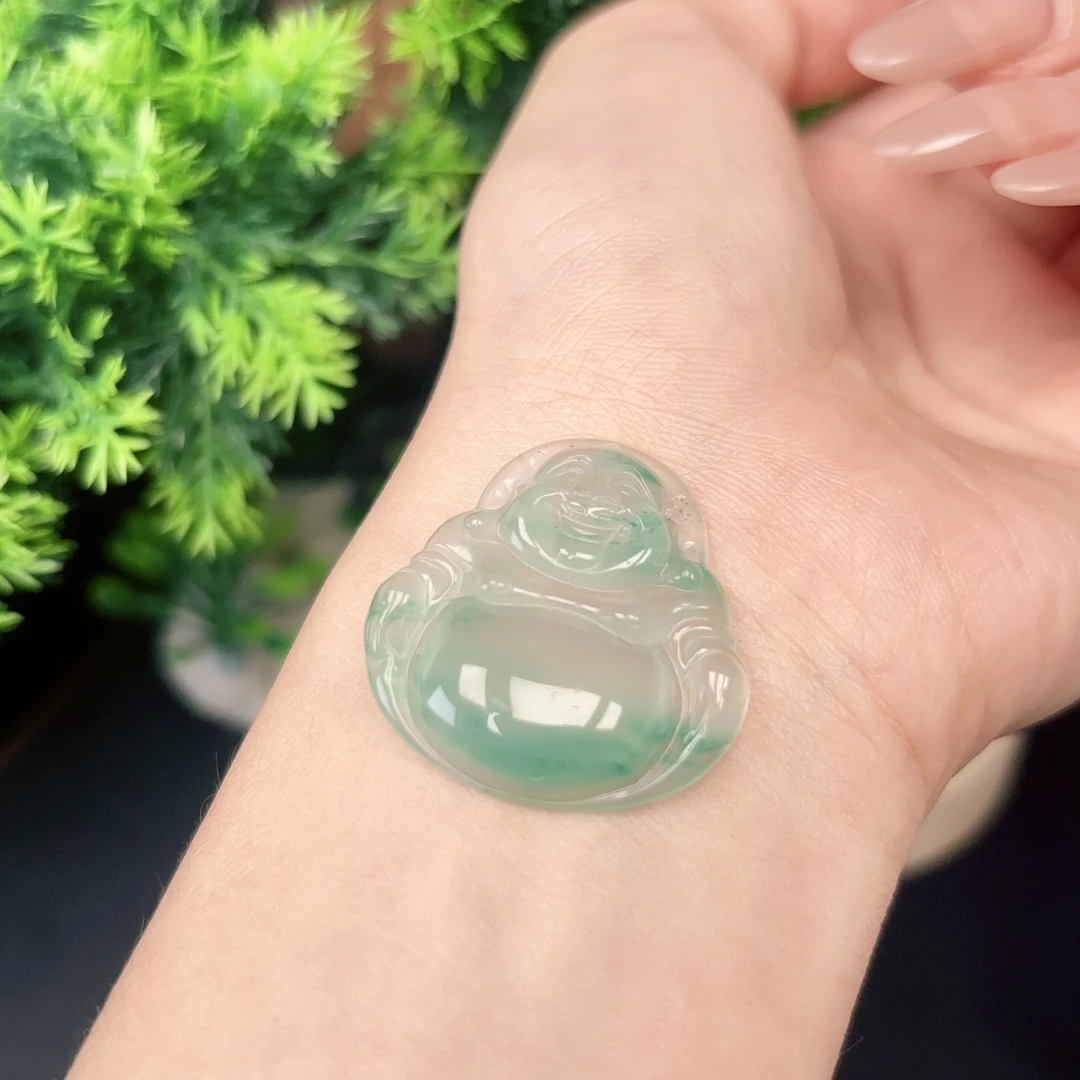 纯天然A货非洲翠精美冰飘花精致佛公玉石