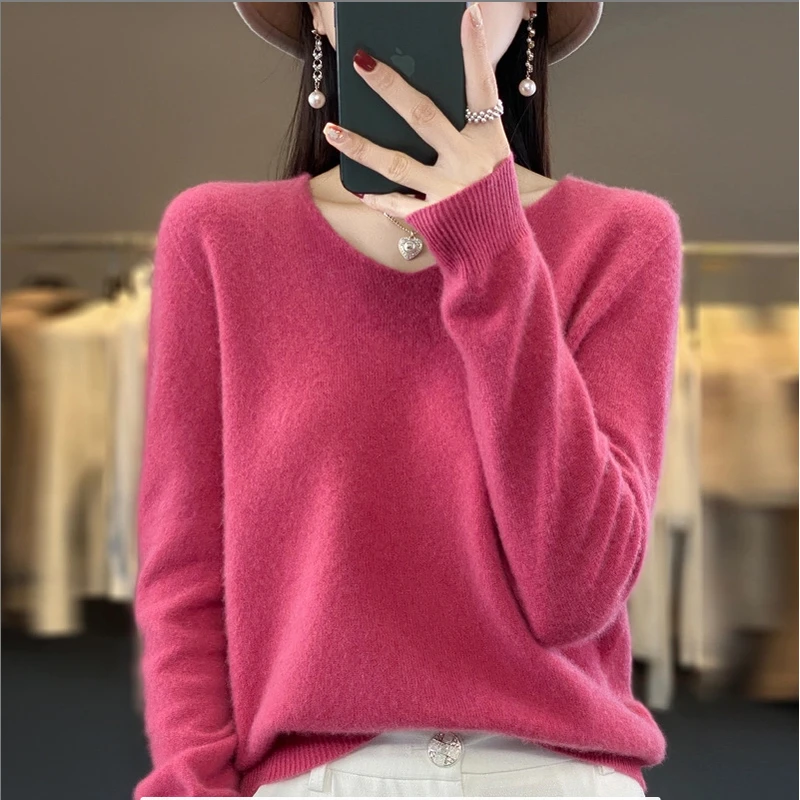 一线成衣 V领纯色宽松时尚经典针织打底衫