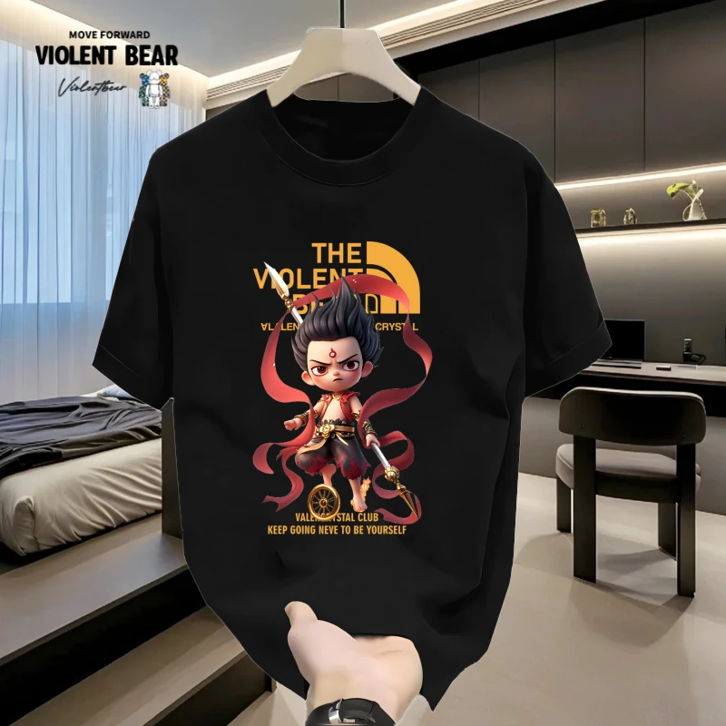 暴力熊短袖男t恤夏季新款纯棉高级感男装百搭宽松休闲情侣款半袖