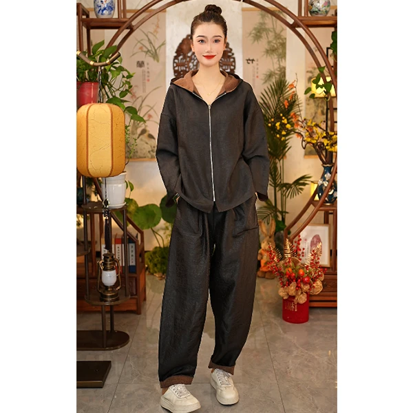 【董小姐】！高货福利！桑蚕丝龟裂纹香云纱连帽外套女