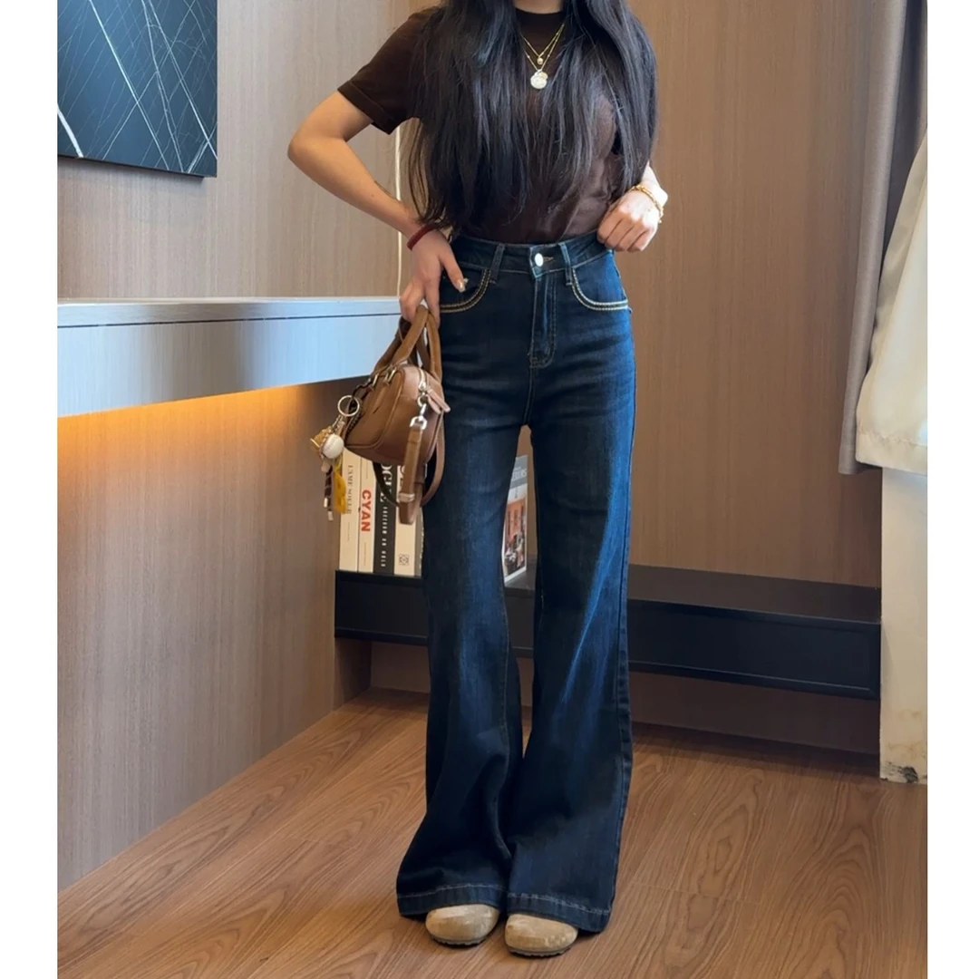 250不贴腿微喇叭牛仔裤女款工艺款2025秋季新款高腰高弹力显瘦