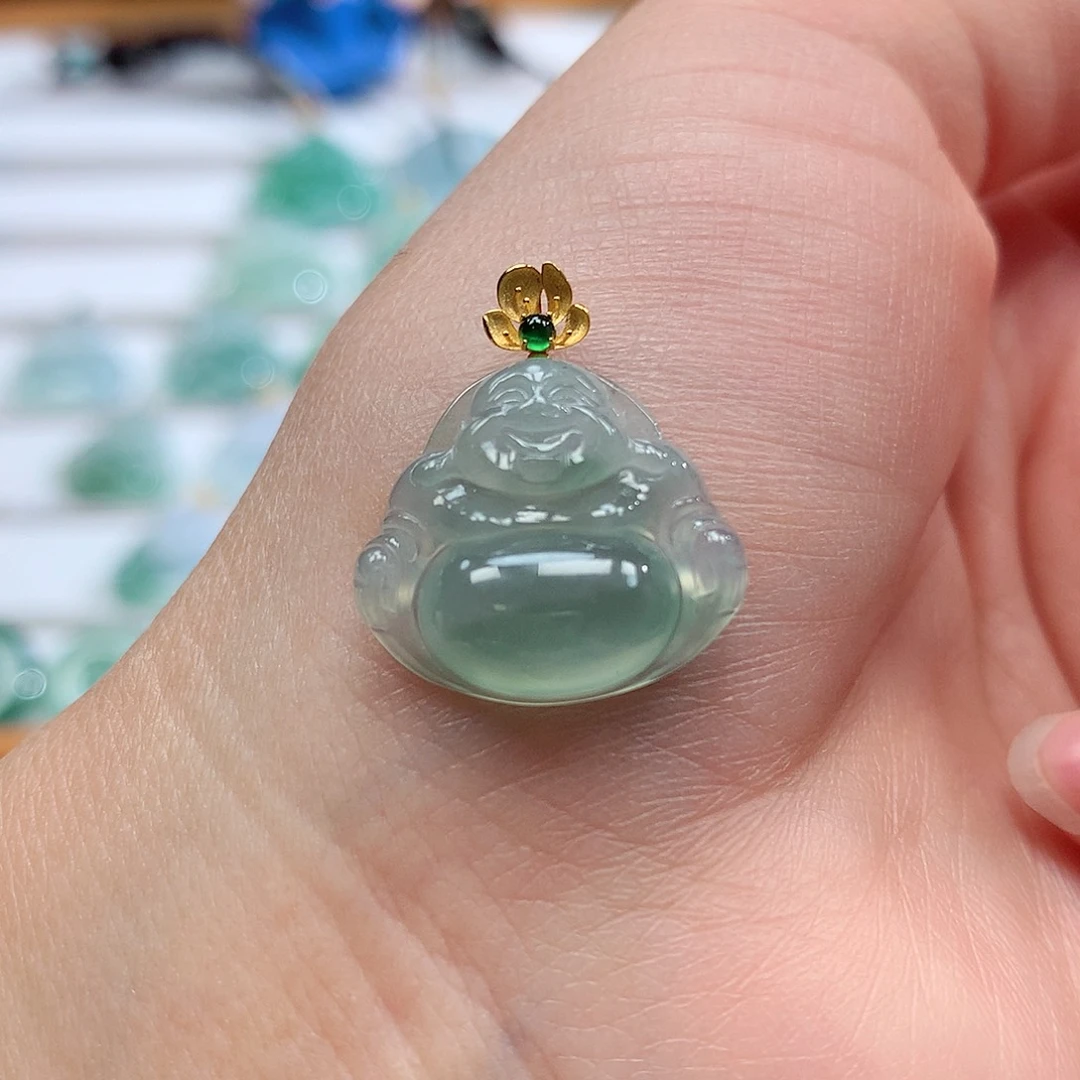 翡翠18K金镶嵌吊坠(赠链)16.8-19-5.5