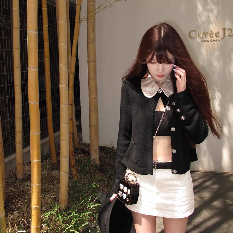 小香风娃娃领针织开衫女2025新款秋季高级感独特漂亮减龄显瘦上衣