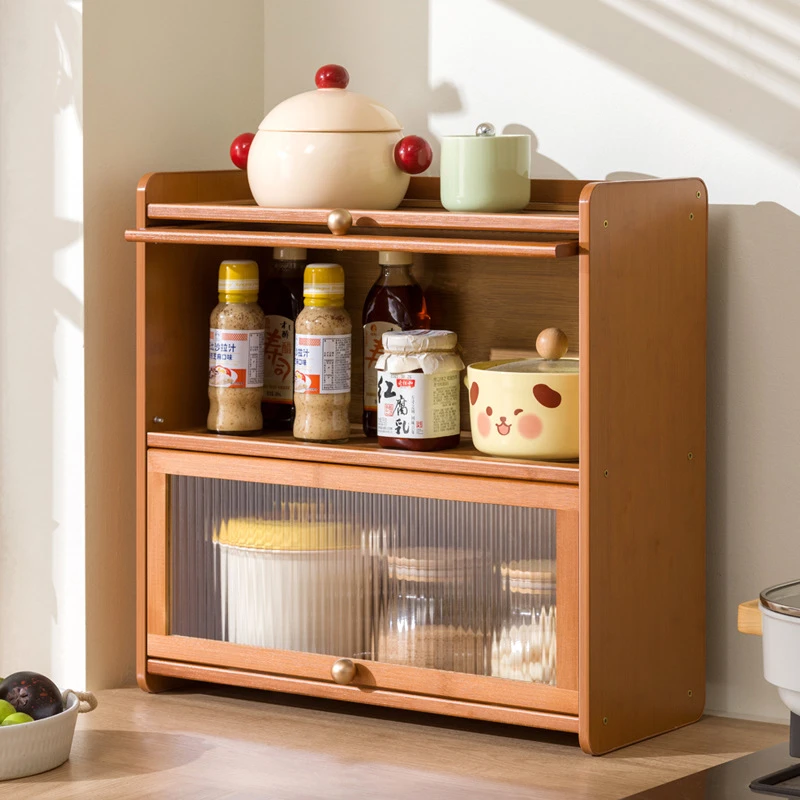 日式餐边柜实木桌面收纳柜餐桌置物架厨房杯子咖啡台面桌上置物柜