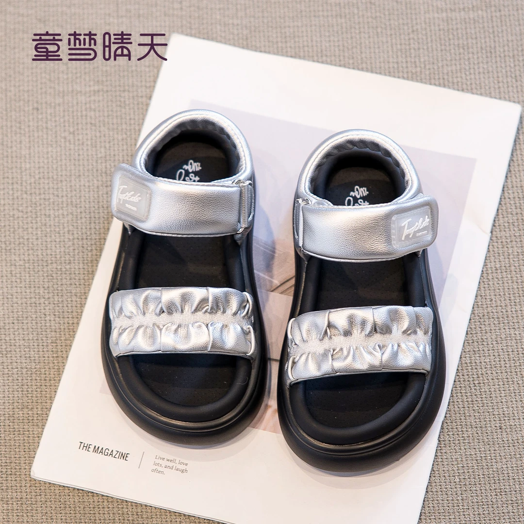 童梦晴天女童罗马凉鞋夏季2025新款女孩露趾公主鞋轻便软底沙滩鞋