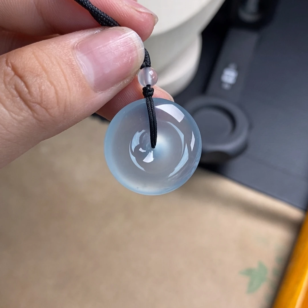 翡翠未镶嵌颈饰高冰天空蓝起光清爽平安扣吊坠