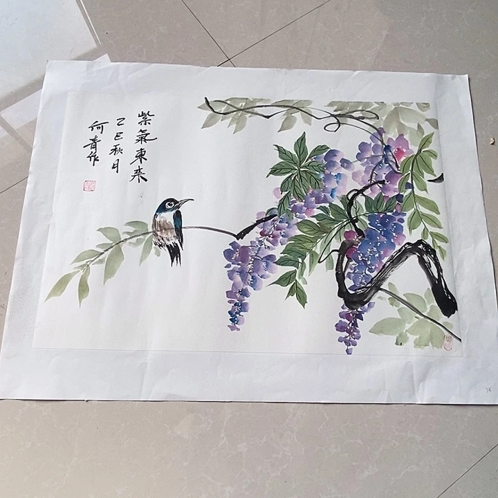 国画微瑕 四尺三开手绘花鸟