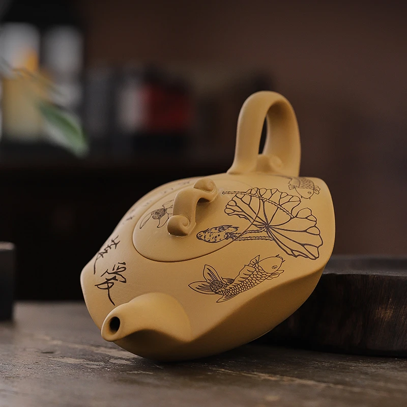 粉丝福利凤鸣茶具紫砂壶泡茶壶爱莲荷叶壶黄段泥壶黄紫砂手制