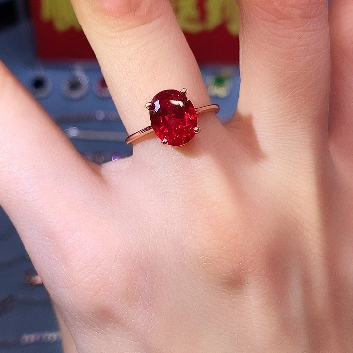红宝石戒指银S925镶嵌