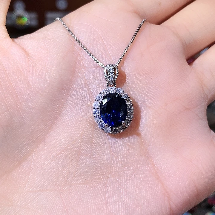 蓝宝石银S925镶嵌颈饰白810