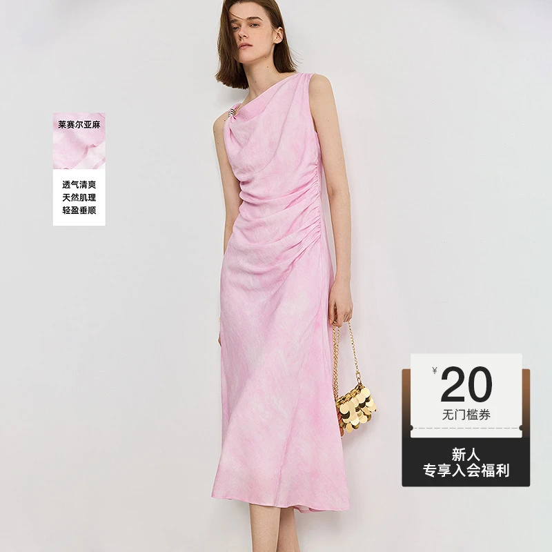 【一秒入夏】LILY2025夏新款莱赛尔亚麻无袖法式连衣裙125229C7E63
