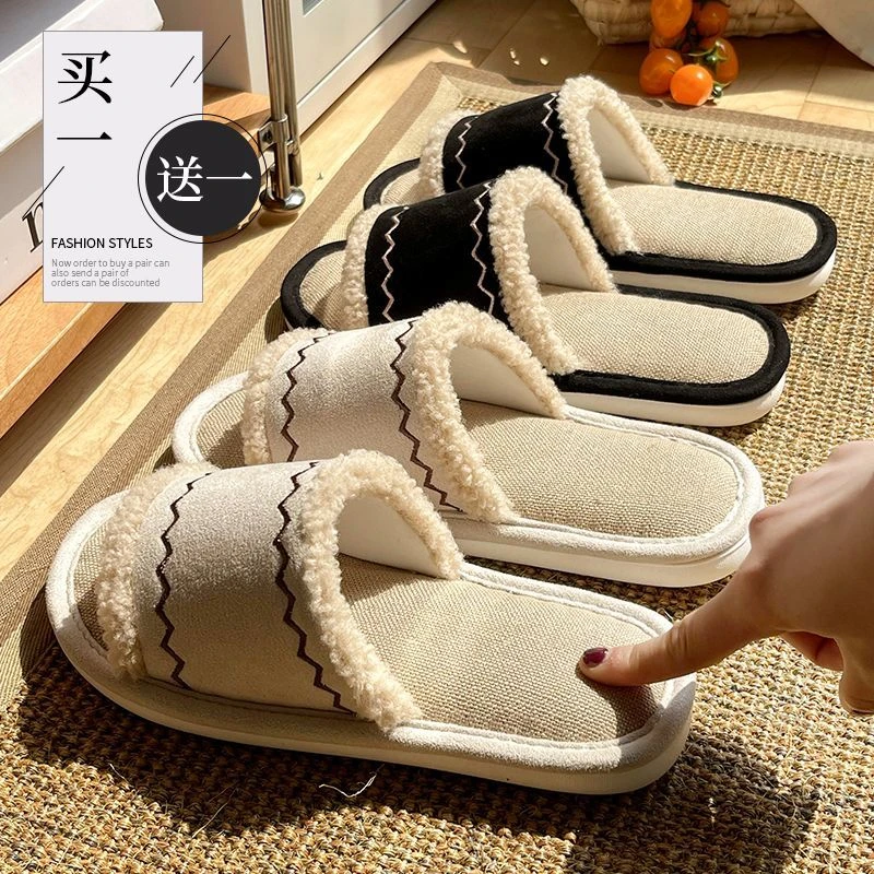 新款四季春秋亚麻拖鞋女士家居家用室内防臭静音防滑情侣拖鞋男款
