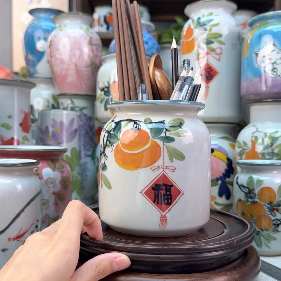 景德镇陶瓷手绘花瓶无孔