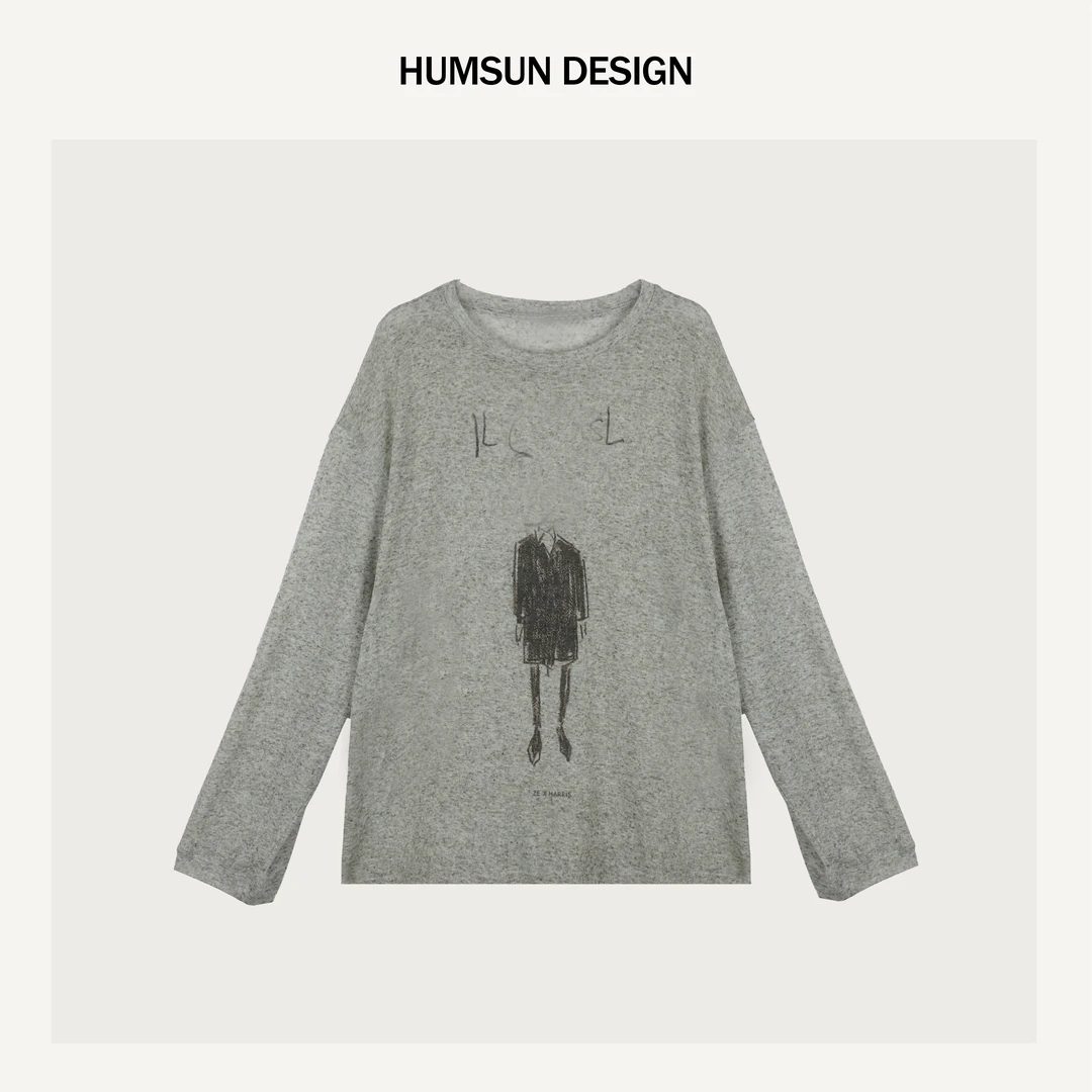 HUMSUN/禾木笙「波本」精纺天丝简笔印花松弛柔肤感长袖罩衫 5C929