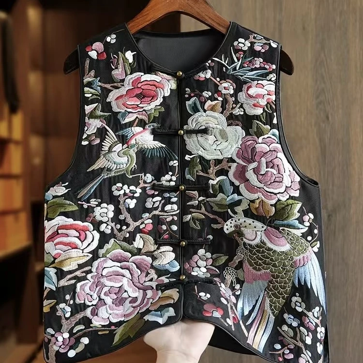 猫家YZM新中式国风鸟语花香重工刺绣马甲8939