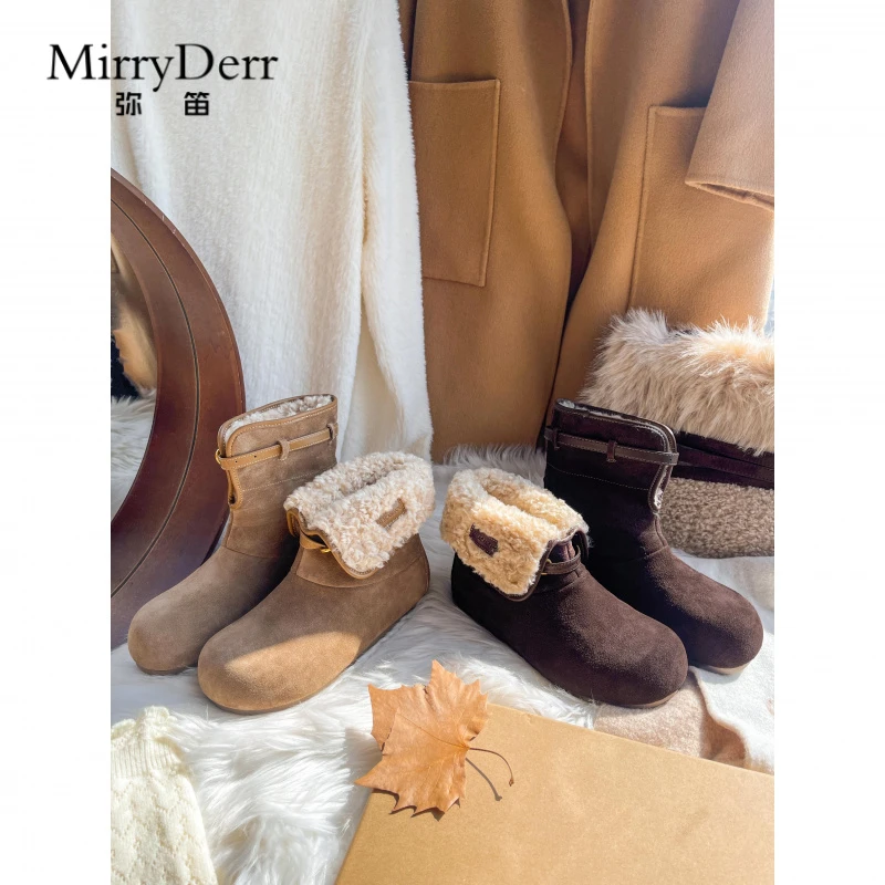 韩系高端翻领两穿雪地靴女2025冬季加绒毛毛鞋加厚防滑勃肯短靴子
