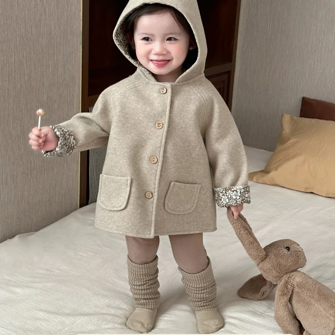女童外套2025新款秋冬季宝宝洋气经典款立帽毛呢大衣儿童百搭上衣