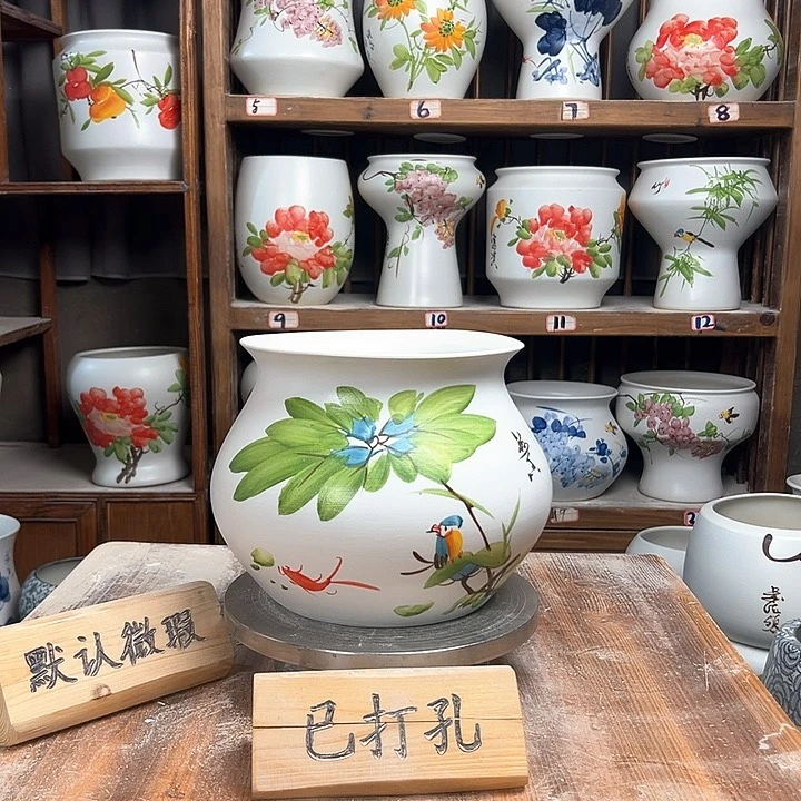 摆件钱袋子荷花鸟新款新款陶瓷