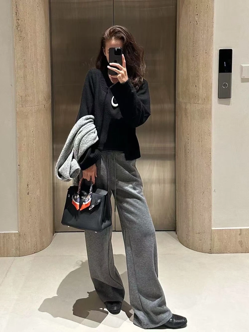 TS|秋冬桑蚕丝羊毛直筒休闲裤