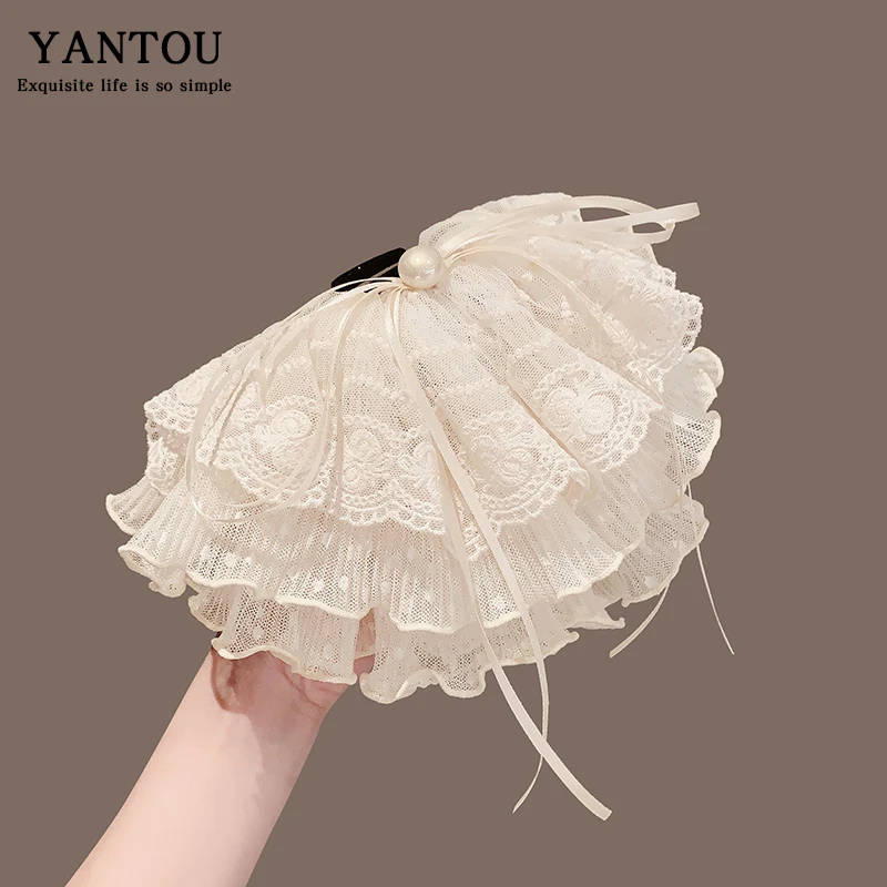 韩系温柔米色碎花蕾丝裙摆发夹女大肠高级感低马尾发夹头饰慵懒风