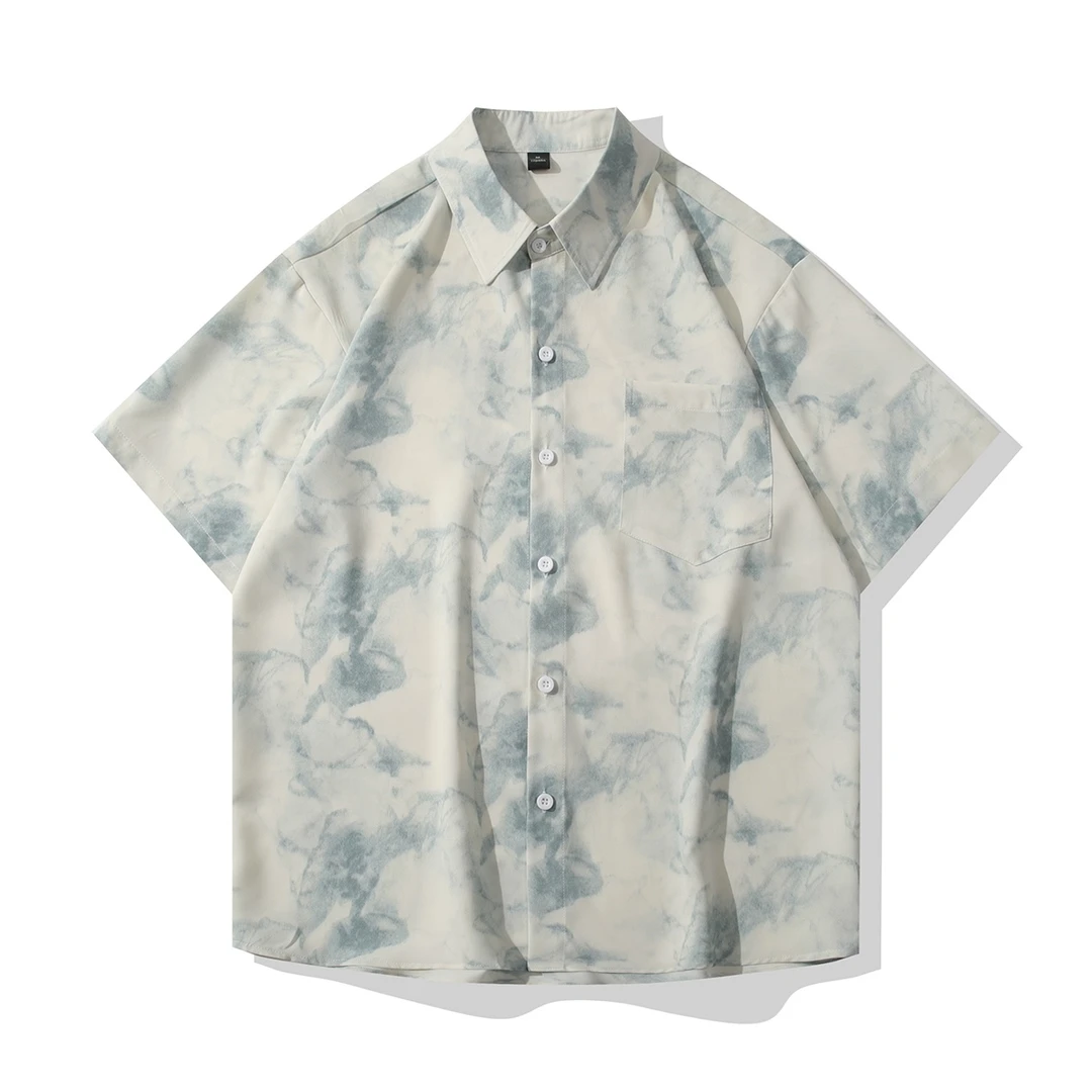 垂感冰丝衬衫男短袖夏季薄款凉感休闲晕染衬衣情侣日系宽松五分袖