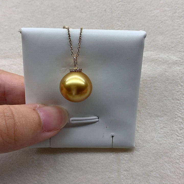 18K金镶嵌海水珍珠吊坠(不含链)海水深浓金珠吊坠13mm