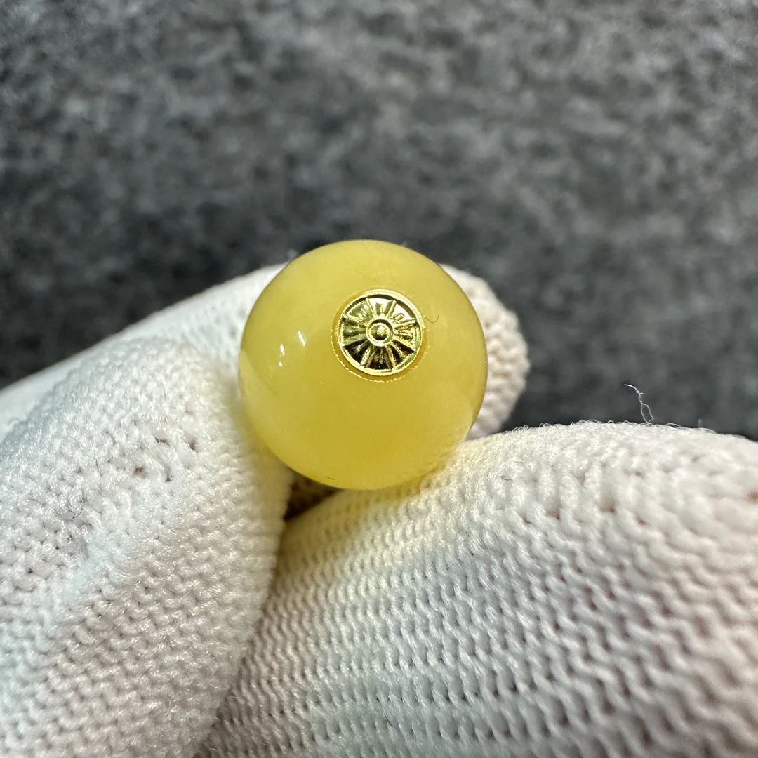 俄料蜜蜡圆珠 直径12足金镶嵌怎么搭配都可以 虎皮纹路个性