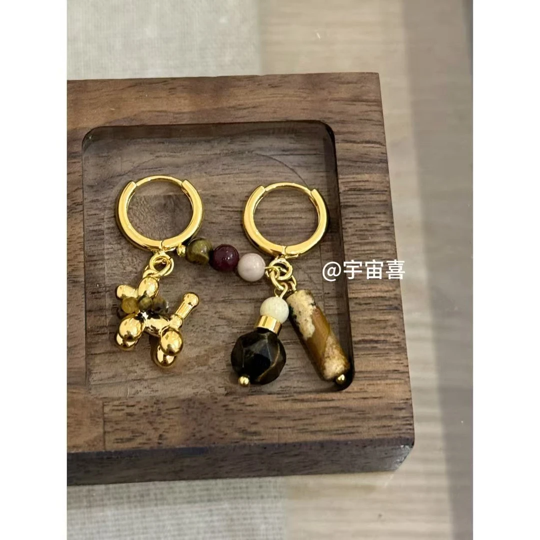 铜合金大理石耳饰 D4-149【气球狗ab虎虎串珠耳扣耳环】