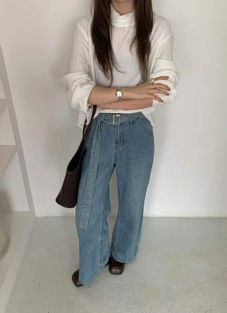 【9851】春夏洗水牛仔显瘦百搭时尚直筒裤宽松韩版设计感休闲复古