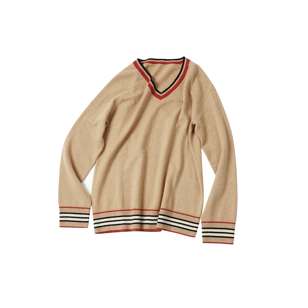 【绵羊毛撞色V领毛衣】HY5MA0365高级老钱风秋冬新款舒适款毛衣