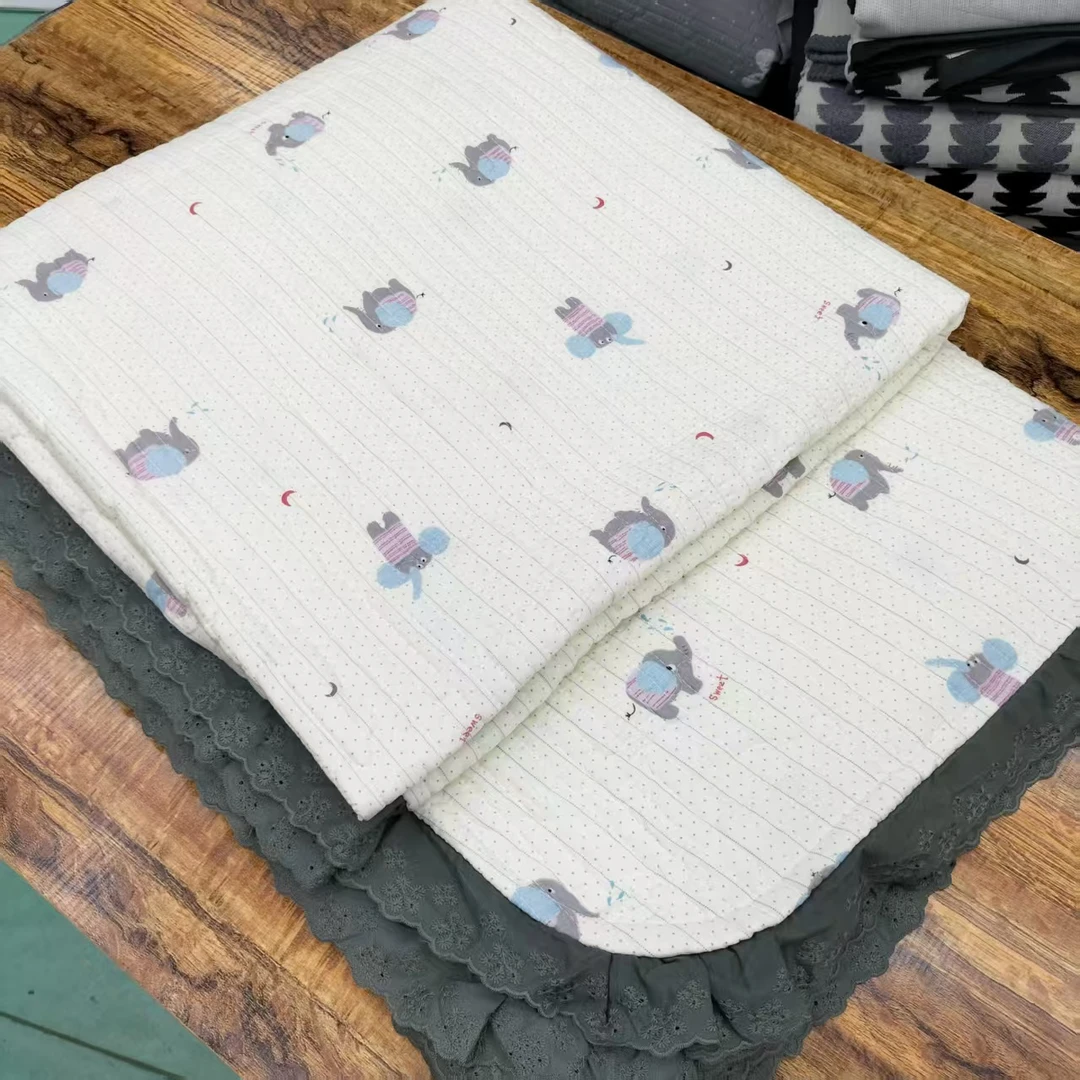 瑕疵【花边床盖】<月亮小象-蓝>2X2.3m<±5cm><含花边>绗缝多功能