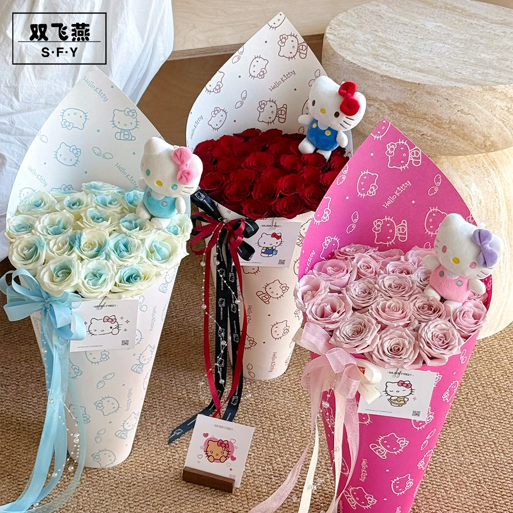 七夕可爱KT猫造型纸可塑形花束包装纸157g白牛皮花艺包装资材