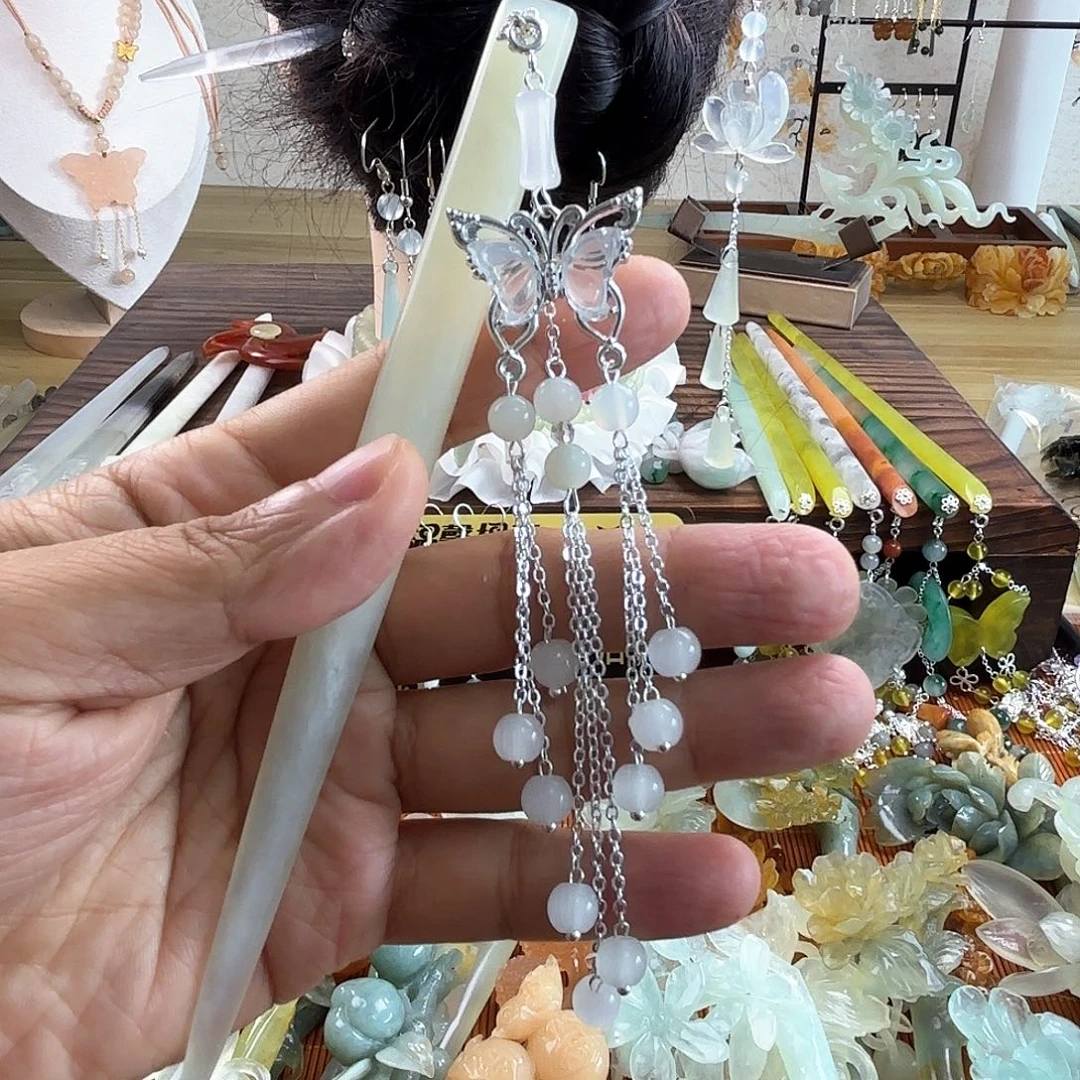合金蛇纹石玉发饰