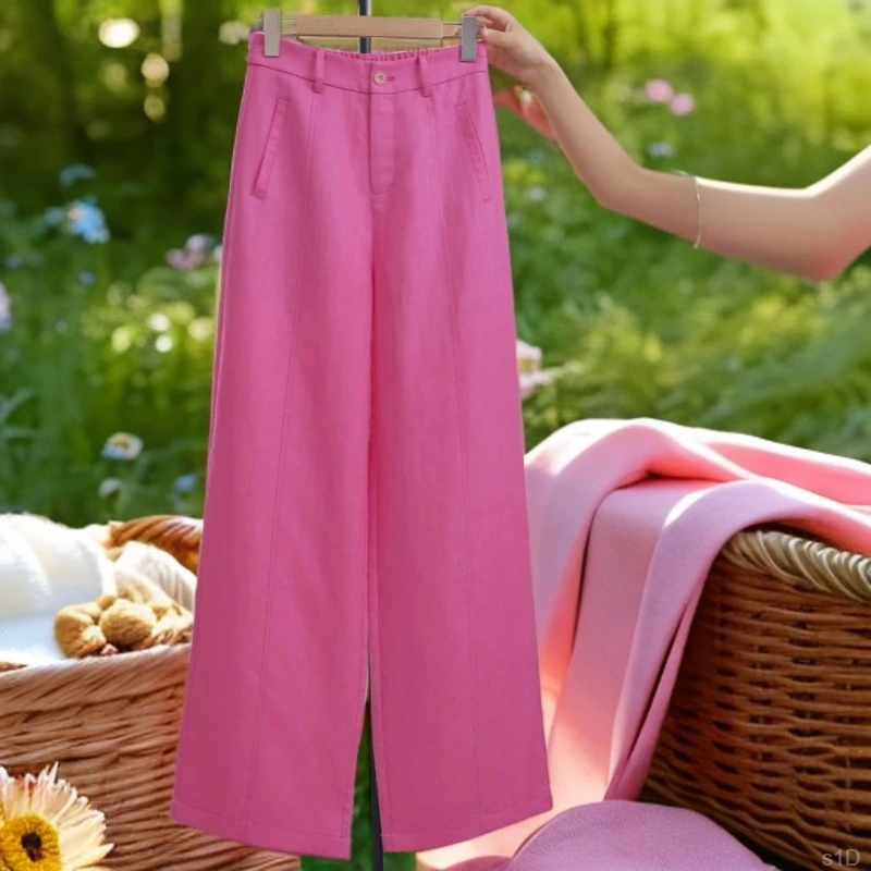 抗皱天丝亚麻裤女2025新款裤子阔腿裤夏季薄款休闲宽松高腰直筒裤