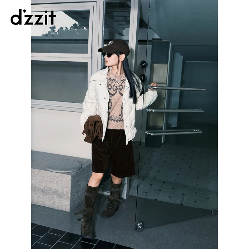【dzzit高颜值羽绒】地素25冬新款菱格压线拼接领外套女3J4K221