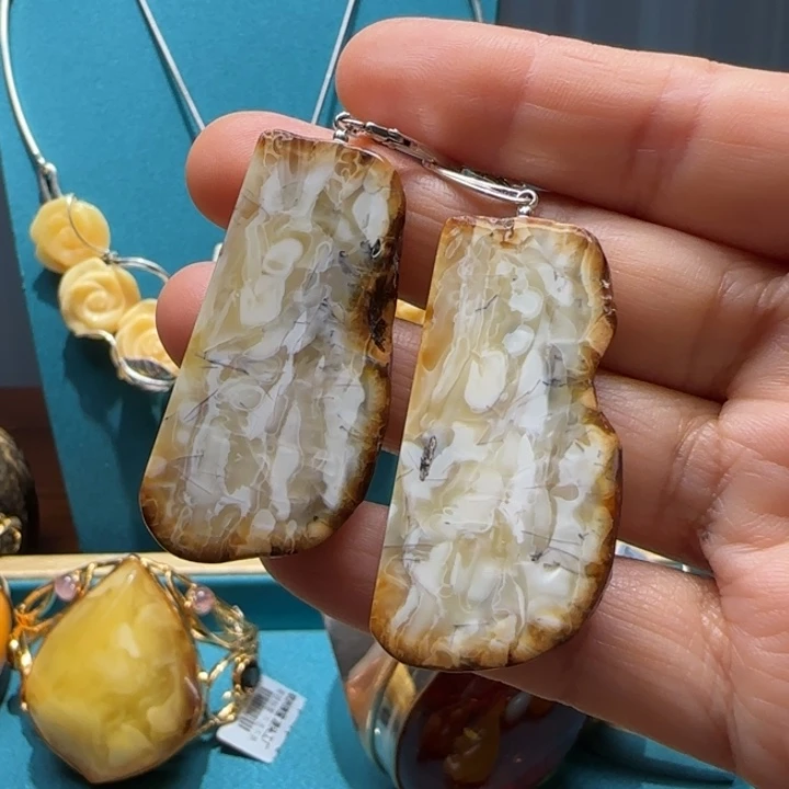 琥珀未镶嵌耳饰波兰设计款琥珀蜜蜡